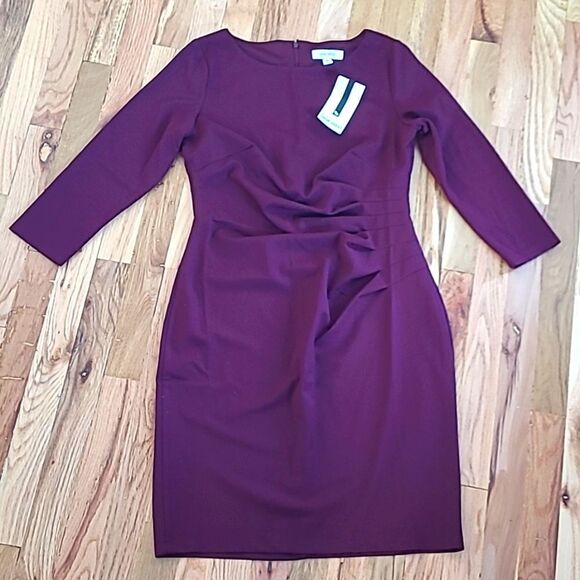 NWT Nine West Boatneck Side-Pleat Sheath Dress Medium - Picture 5 of 8